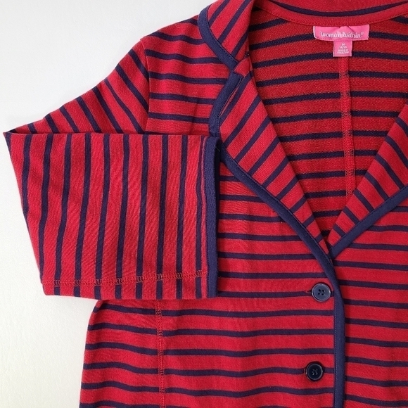 Woman Within Blazer / Cardigan Red & Navy Blue Stripes, Medium - Picture 5 of 16